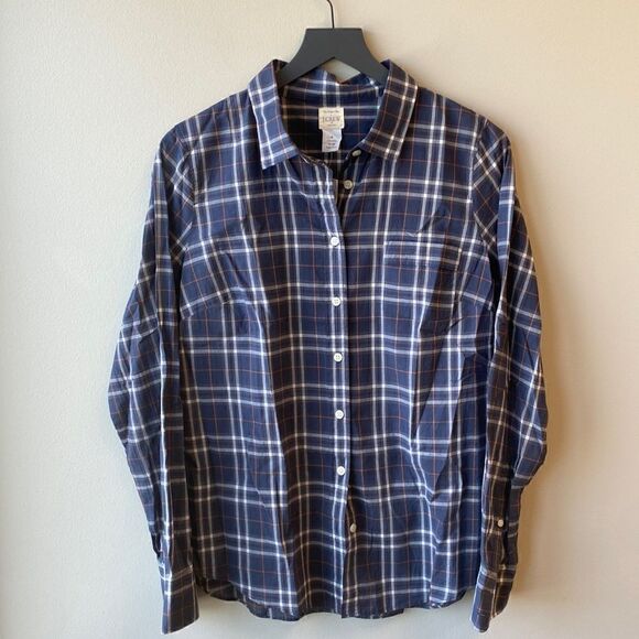 J. Crew Factory the perfect shirt button down plaid navy NWT medium cotton - Picture 1 of 7